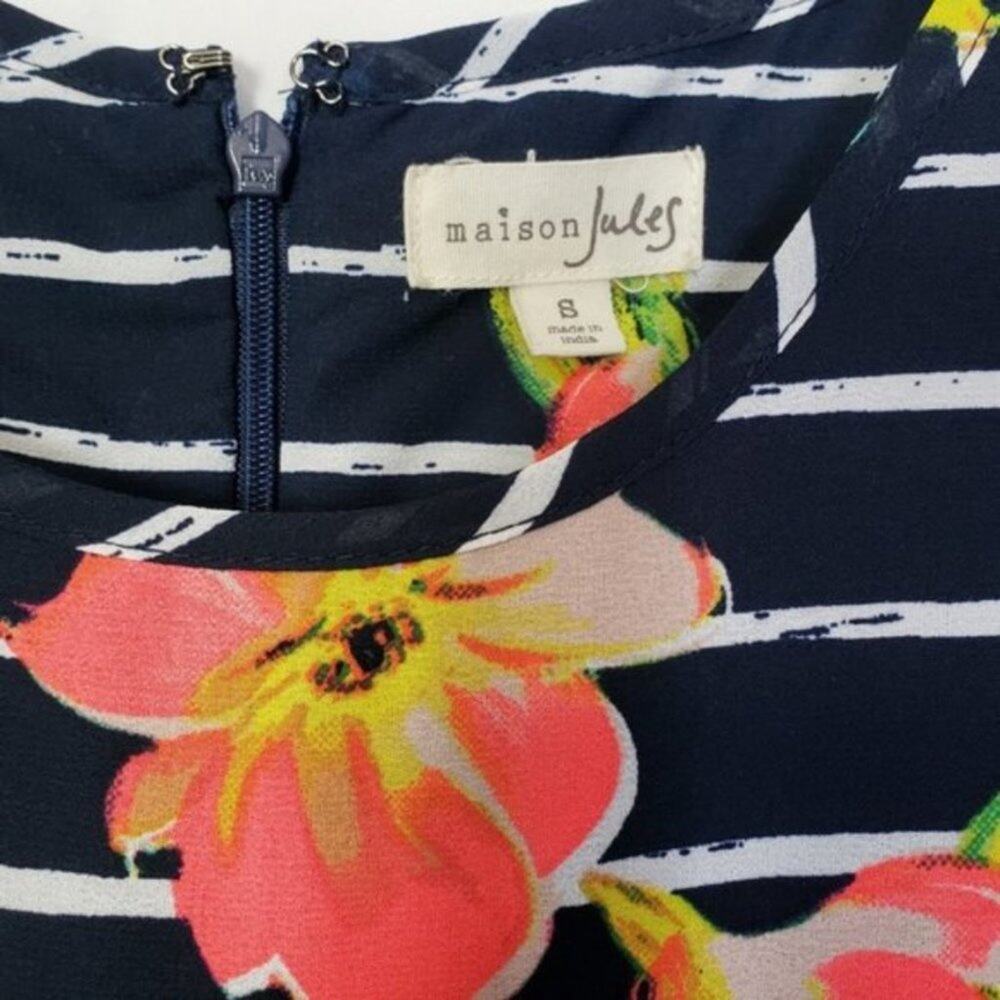 Maison Jules Fit & Flare Floral Striped Skater Sleeveless Dress S - Picture 4 of 7